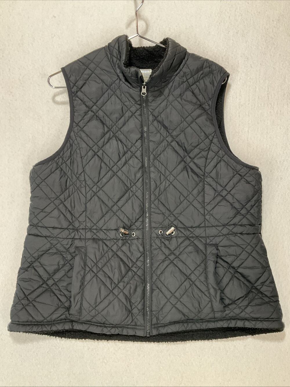 Time & Tru Puffer Quilted Diamond Pattern Sherpa Vest Black Size XL 16-18